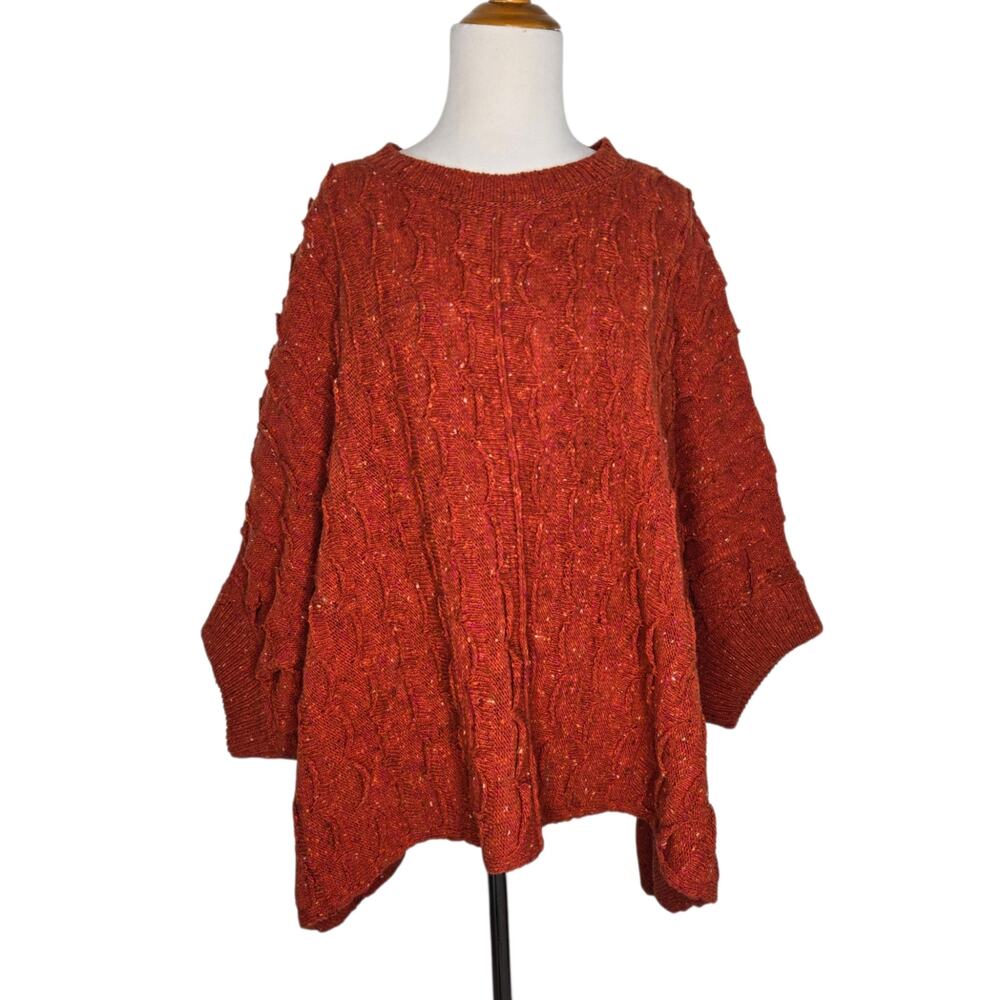 NWOT McConnell Irish Woolen Mills Lambswool Poncho Womens Quiet Luxury Rust OS